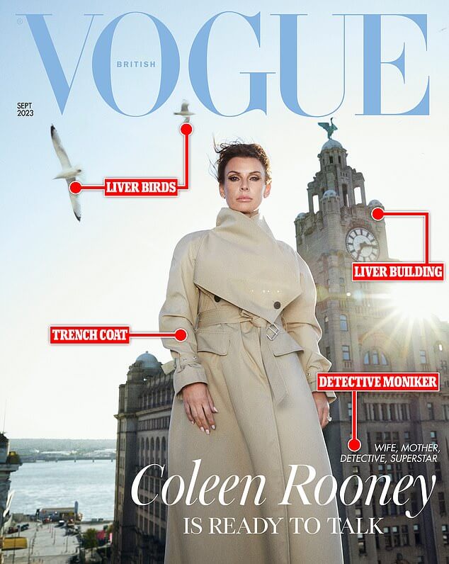 Все тайные смыслы потрясающей фотосессии Колин Руни для британского Vogue — от позирования со зданием Royal Liver до ЭТОГО «детективного» пальто.