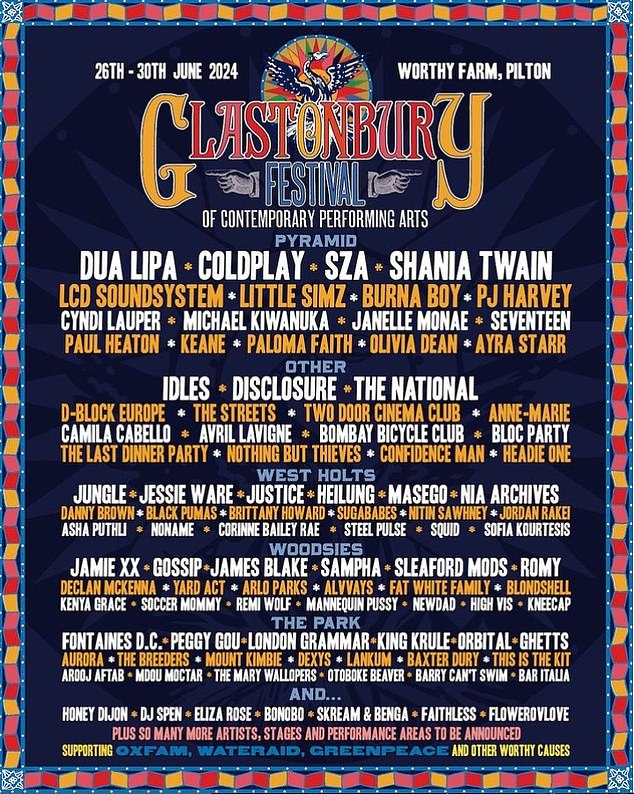 К Дуа и Шанайе присоединятся Coldplay и SZA, а соорганизатор фестиваля Эмили Ивис объявляет, что полный состав будет раскрыт в ближайшие месяцы.