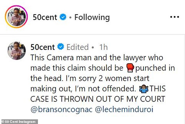 50 Cent разместил в Instagram скриншот статьи NBC News и предложил «ударить по голове» Гарсию и его адвоката за эти обвинения.  Затем 48-летний рэпер заявил, что не будет «обижен», если станет свидетелем «целования» двух женщин.