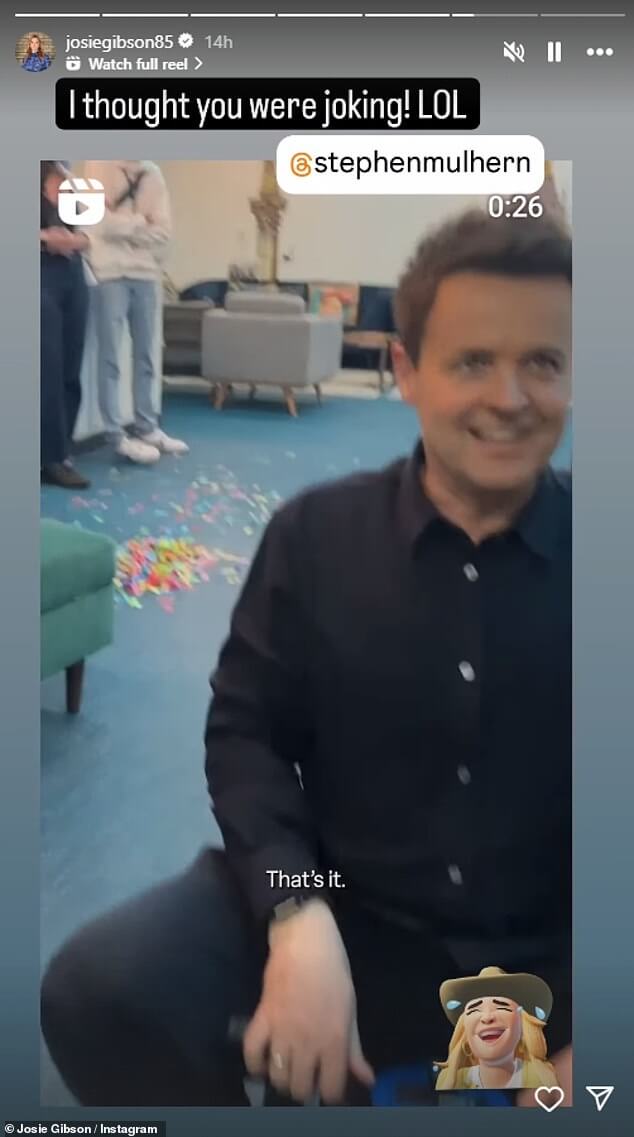 Джози Гибсон поделилась дерзким видео за кулисами с шоу Saturday Night Takeaway в прошлые выходные на фоне слухов о романе со Стивеном Малхерном.