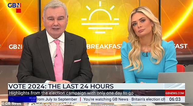 Имонн Холмс вернулся в эфир в своем шоу GB News Breakfast в среду после того, как покинул программу во вторник из-за плохого самочувствия.