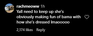 'Yall need to keep up she's obviously making fun of bama with how she's dressed lmaoooooooo,' a fan wrote
