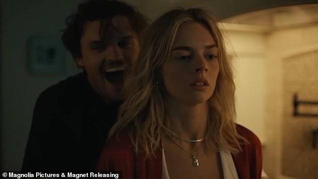 Nicholson recalled how he 'tanked' an initial table read for their dark comedy Borderline when Dane, 52, reached out to him to save him. At the time, the up-and-coming actor, 33, recalled being worried that the film's leading star Samara Weaving and the director Jimmy Warden were going to fire him; pictured in Borderline movie still