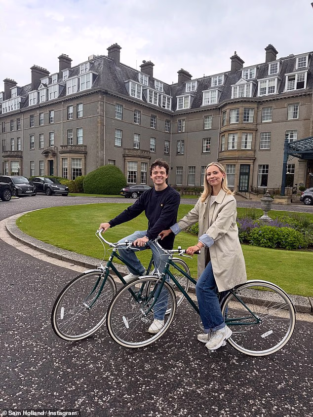The happy couple enjoyed a bike ride around the hotel